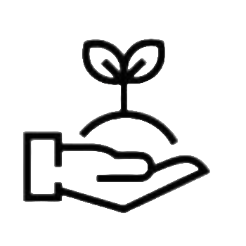 Black icon of a hand holding a sprout on a white background