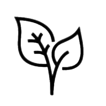 Black leaf symbol on a white background